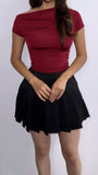 Edna Assymetrical Short Sleeve Top- Wine