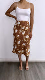 Fall's Best Flowy Floral Midi Skirt- Mocha