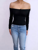 Luz Off Shoulder Long Sleeve Top- Black