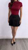 Edna Assymetrical Short Sleeve Top- Wine
