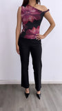 Salma Assymetrical Floral Mesh Top-Black/Pink