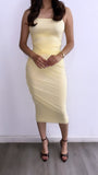 She’s Posh Ruched Mesh Midi Dress- Pastel Yellow