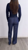 Sarita Button Down Ruched Denim Top- Indigo