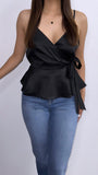 Isela Satin Ruffle Top- Black