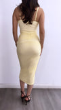 She’s Posh Ruched Mesh Midi Dress- Pastel Yellow