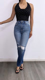 Forever More Polka Dot Mesh Halter Top- Black/White