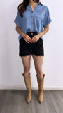Minimalist Oversized Denim Button Down  Top- Medium Wash