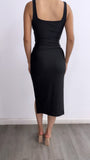 Simply You Ruched Midi Dress- Black
