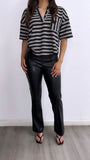 Sade Striped Oversized Boxy Short Sleeve Top- Black/White