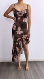 Best Of Me Floral Ruffle Midi Dress- Brown
