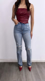 So Into You Faux Leather Ruched Corset Top- Burgandy