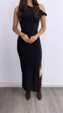 Wild Elegance Assymetrical Maxi Dress- Black