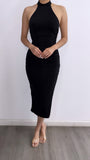 Take A Chance Halter Midi Dress- Black
