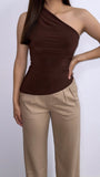Lily Assymetrical Ruched Top- Chocolate