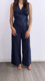 Between The Lines Flowy Pant Set- Navy/White