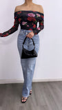 Lover Girl Floral Assymetrical Top- Black