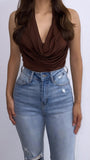Solana Silk Halter Top- Chocolate