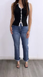 Tony High Rise Cuffed Straight Leg Jeans- Dark Wash