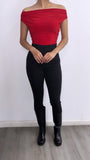 Caroling Off Shoulder Top- Red