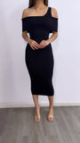 Better Together Off Shoulder Ribbed Midi Dress- Black