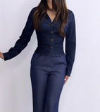 Sarita Button Down Ruched Denim Top- Indigo