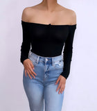 Luz Off Shoulder Long Sleeve Top- Black