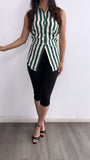 Susy Striped Sleeveless Button Up Top- Teal/Ivory