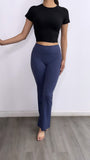 Tone It Down Athleisure High Rise Flare Leggings- Muted Blue