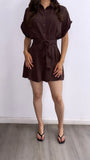Sundown Belted Button Down Romper- Brown