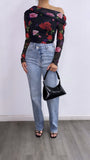 Lover Girl Floral Assymetrical Top- Black
