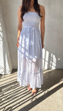 Sweet Magnolia Flowy Floral Strapless Maxi Dress-Baby Blue