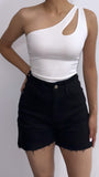 Elma Assymetrical Cut Out Bodysuit- White