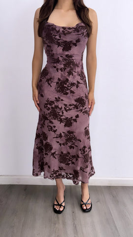 Chasing After You Mesh Velvet Midi Dress- Purple