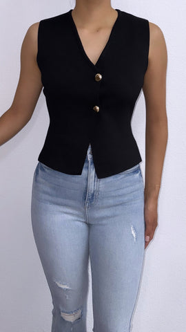 Arlene Thick Ribbed Vest Top- Black