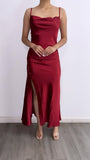 Cosa Nuestra Satin Maxi Dress- Burgandy