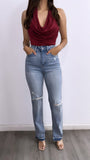 Solana Silk Halter Top- Cherry