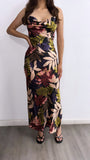 Sweet Paradise Satin Floral Maxi Dress- Black Multi
