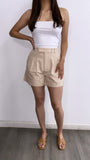 Puerto Nuevo High Rise Linen Shorts- Beige