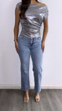 Suleyma Assyemetrical Mettalic Ruched Top- Silver