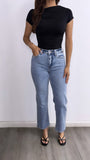 Edna Assymetrical Short Sleeve Top- Black