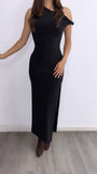 Wild Elegance Assymetrical Maxi Dress- Black