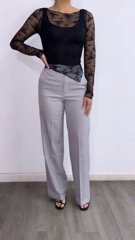 Sign It Off High Rise Straight Leg Pants- Light Grey