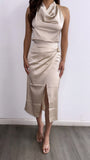 Cocktail Hour Satin Halter Top- Champagne