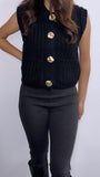 Tammy Button Down Sweater Vest- Black