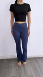 Tone It Down Athleisure High Rise Flare Leggings- Muted Blue