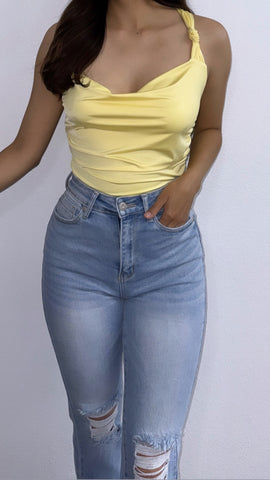Julietta Cowl Neck Silk Top- Butter Yellow