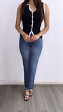 Tony High Rise Cuffed Straight Leg Jeans- Dark Wash