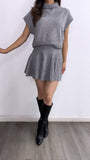 Harvest Moon Knitted Pleated Mini Skirt Set- Heather Grey