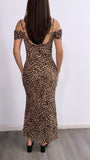 Got Me Twisted Off Shoulder Maxi Dress- Leopard