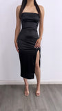 Mesmerized Satin Tube Midi DRess- Black